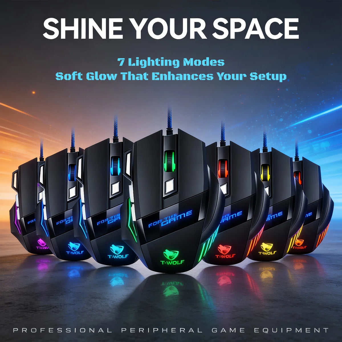 T-WOLF Wired Gaming Mouse 7 Buttons RGB Backlit Mouse Fire Button 2400 DPI Adjustable Ergonomic Optical Mouse for PC Laptop Gamer Professional