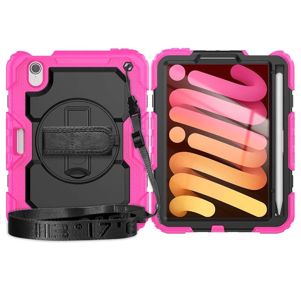 Case for iPad Mini 7 (A17 Pro)2024/ Mini 6 8.3'' with Screen Protector Pencil Holder [360 Rotating Hand Strap] &Stand Shockproof