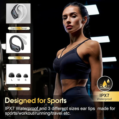 Sports Bluetooth Earphones Waterproof Wireless Headphones 75hrs Music with ENC Noise Cancellation Mic Soft Earhook TWS Earbuds