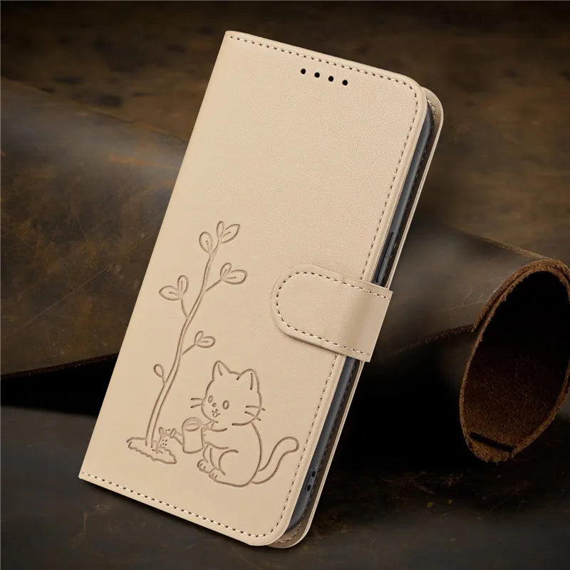 Cats & Trees Pattern Leather Phone Case For VIVO Y39 Y29 Y19S Y38 Y78+ Y17S Y27 Y36 Y16 Y56 5G Wallet Flip Cover Card Holder Bag