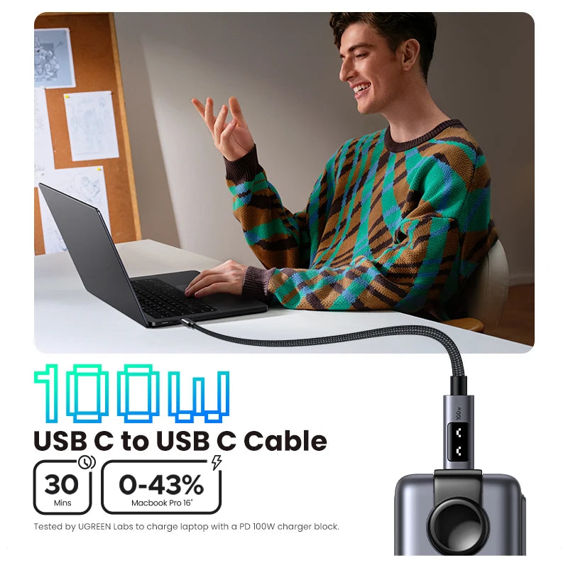UGREEN UNO PD100W USB C Cable Fast Charging Type C to Type C Data Cord for iPhone Air/17/16 Samsung S26/25 iPad MacBook 0.5-3M