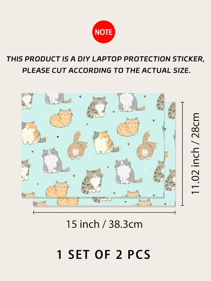 DIY 15inch Laptop Stickers Skins Cute Cat A+C Side Notebook Computer Cover Skin for Macbook /HP / Dell / Lenovo / Acer / ASUS