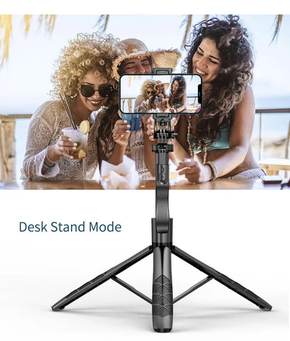 1.55m Extendable Wireless Selfie Stick Tripod with Bluetooth Remote for iPhone Android GoPro,360°Rotation Phone Stand for Videos