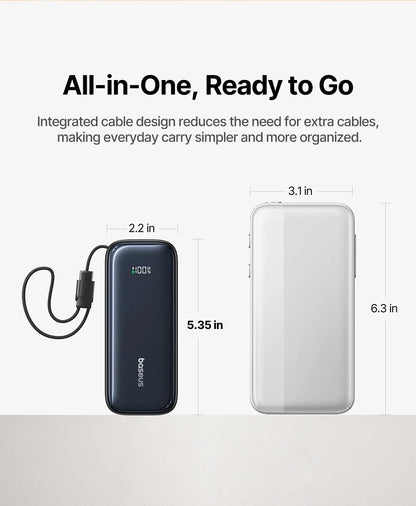 Baseus 100W 20000mAh Power Bank Retractable USB-C Cable for iPhone 18 Duo 17 Pro Max Samsung S26 Portable Charger for Laptop