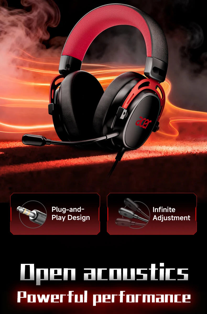 Acer Ohw346 Wired Gaming Headset with Ultra-High-Definition Large Diaphragm Spatial Surround Audio, Soft and Skin-Friendly Materials, Fully Encloses the Ear for Comfortable Wearing Without Applying Pressure on the Head