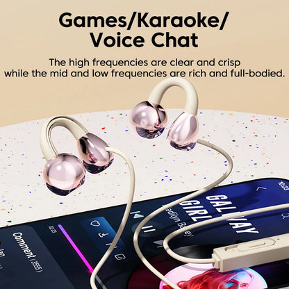3.5MM/Type C Wired Headphones With Microphone HiFi Sound Ear Clip Non-in-ear Wired Earphones for iphone 15 16 17 Samsung