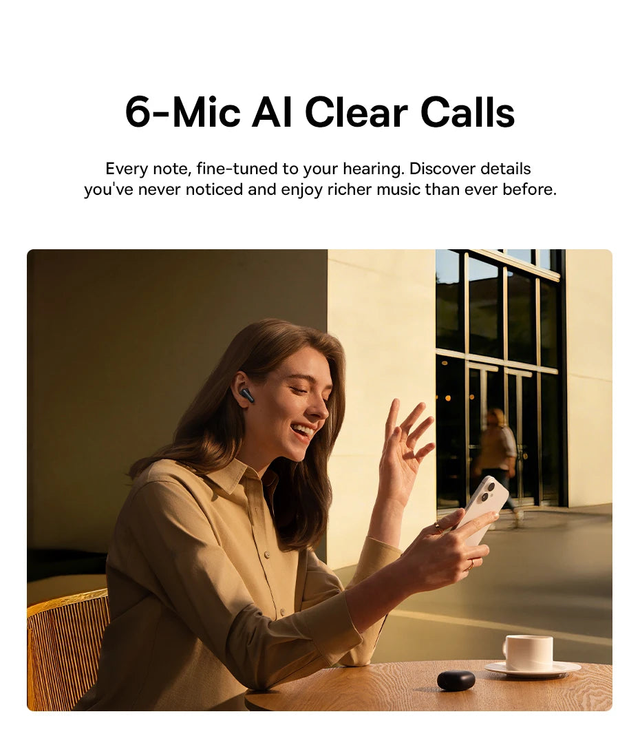 Baseus Bowie MS1 -55dB Adaptive ANC Earbuds Semi-In-Ear Wireless Bluetooth 6.0 Earphones Stable Fit Ear Hi-Res Audio Headphone