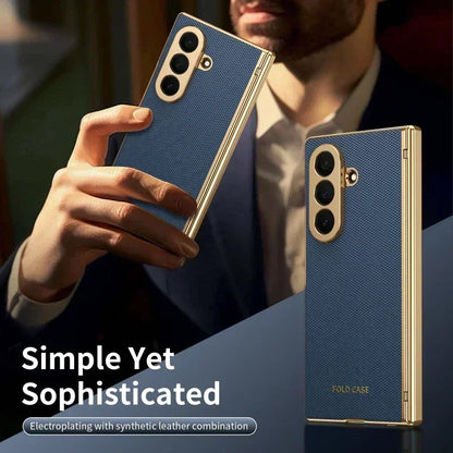 Magnetic Hinge Protection Free Folding Case For Samsung Galaxy Z Flip Fold 8 Ultra 7 6 5 4 3 Electroplated Plain Leather Cover