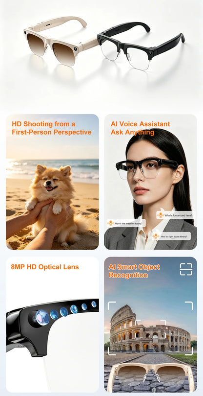 OnePlus Smart Glasses 800W Pixel 4KHDCamera Remote Control Touch Voice Translation Bluetooth Call Video Recording Music Sunglass