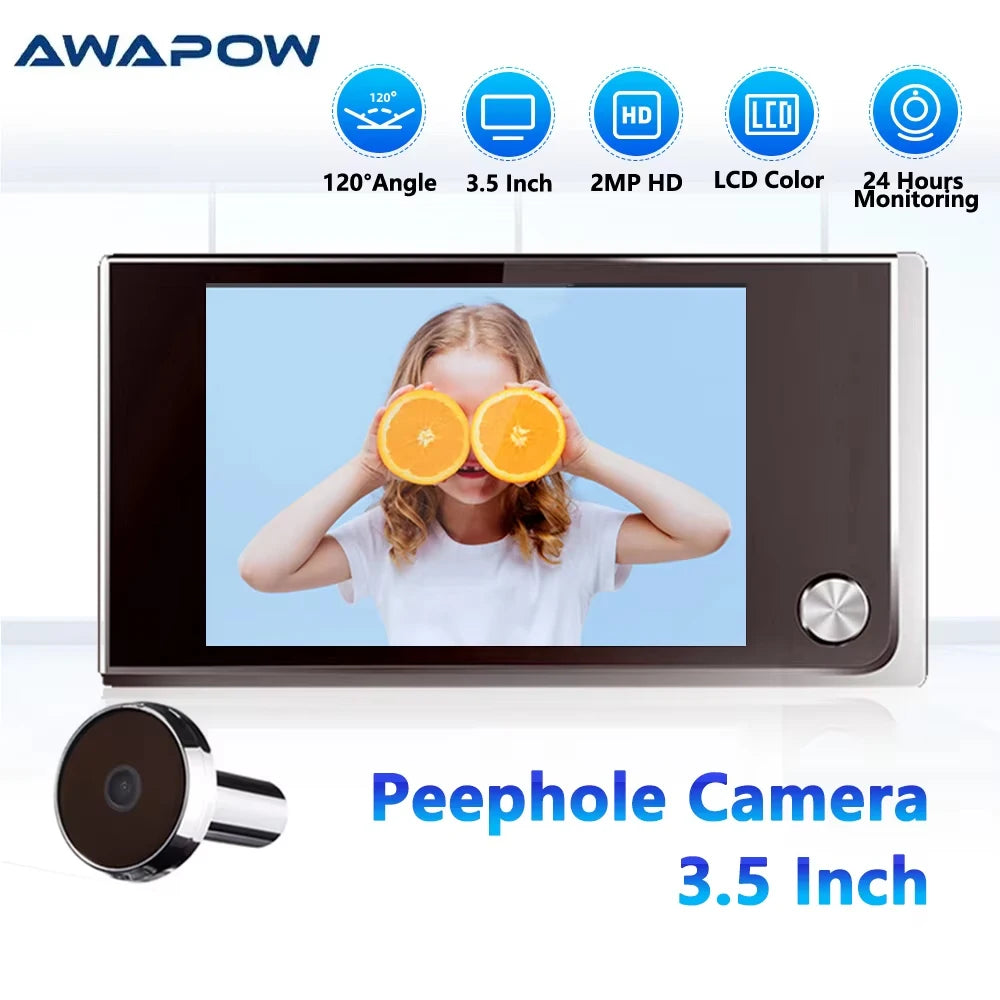 Awapow 3.5 Inch Doorbell Peephole Viewer Digital Door Camera 120° LCD 2 Million HD Pixels Cat Eye Door Bell Outdoor Monitor