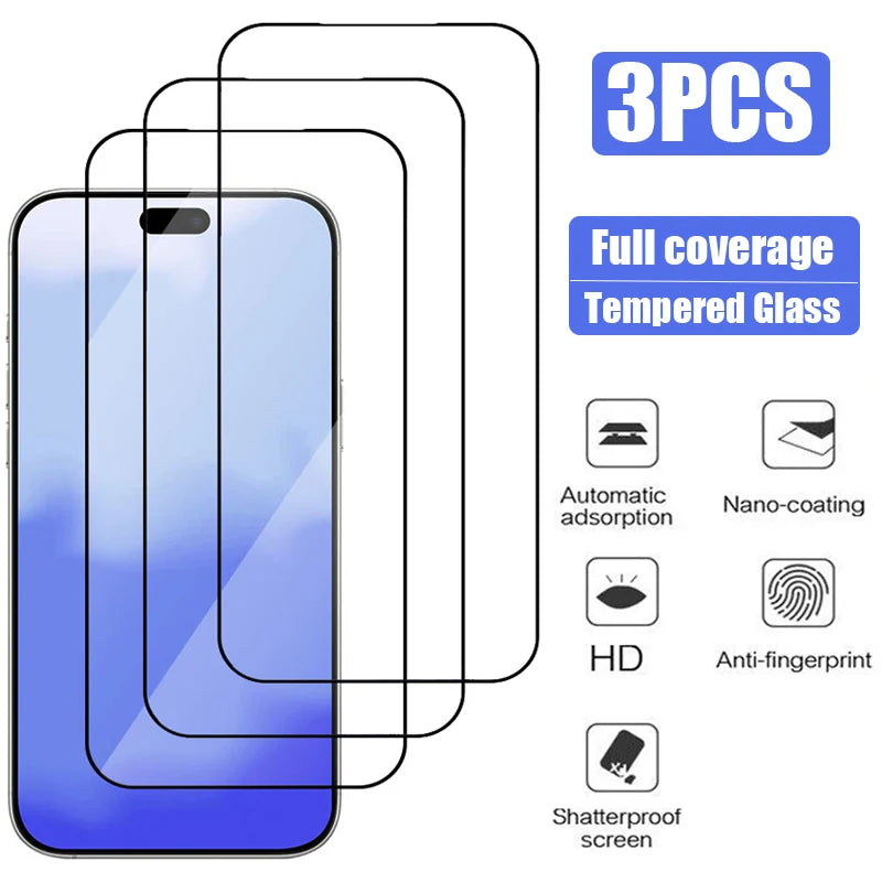 3PCS Tempered Glass For iPhone 12 13 11 14 Pro Max Plus 13 Mini Screen Protector For iPhone 15 16 17 Pro Max 17 Air 16E Glass