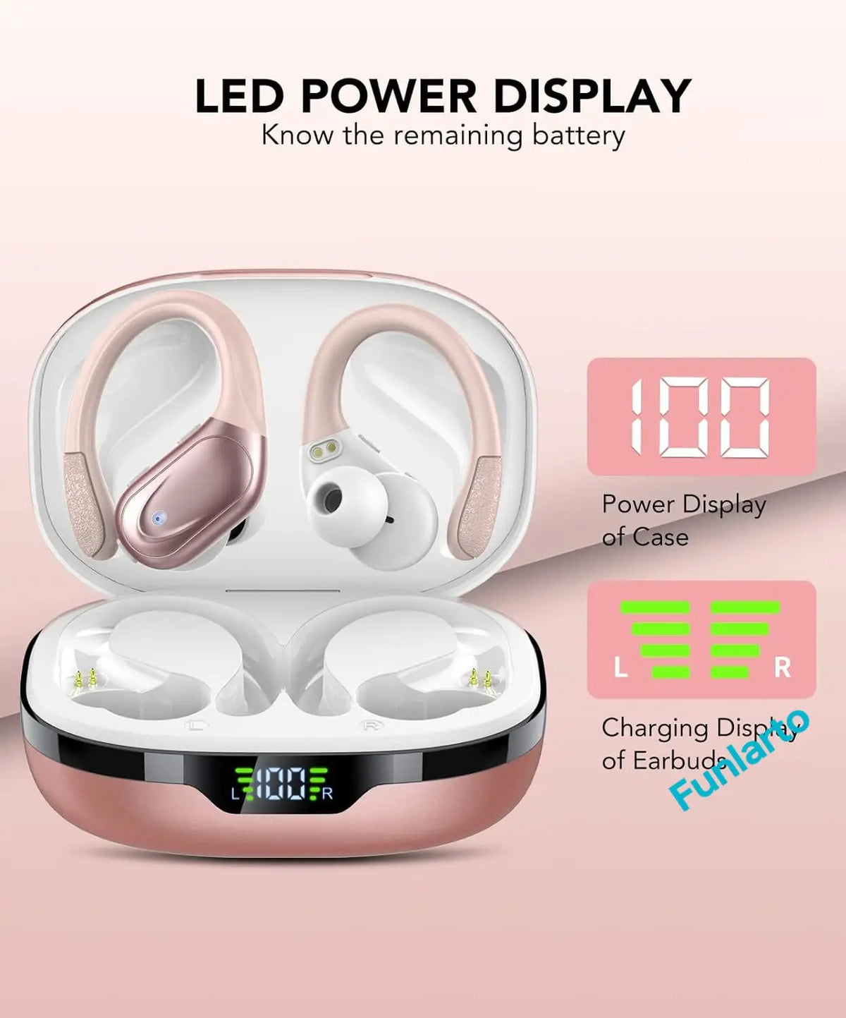 Sport Wireless Headphone TWS Wireless Earphones Bluetooth 5.3 Earbuds with ENC Noise Cancellation Mic IP7 Waterproof for Running