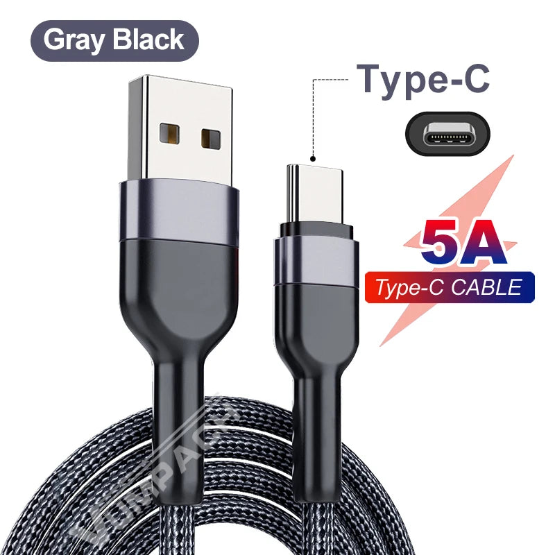 5A USB Type C Cable Wire For Samsung S10 S20 Xiaomi mi 11 Mobile Phone Fast Charging USB C Cable Type-C Charger  huawei Cables