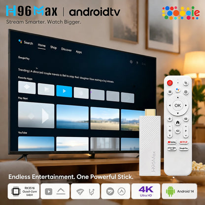 H96 MAX Android TV Stick Rockchip RK3518 with 2.4G Wifi 5G Wifi Dual 3518D 8GB 16GB 4K 3D HDR Voice Remote DC 5V 2A