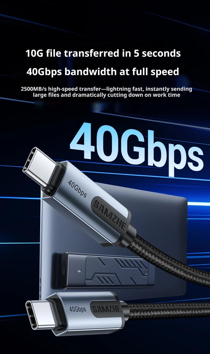 SAMZHE USB4 USB C to USB C Cable 40Gbps 8K 240W PD3.1 Fast Charging Type C Data Video Cable for MacBook iPhone iPad Monitor Dock