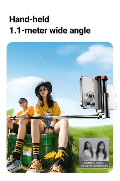 Selfie Stick 1.1 M Ultra Long Stretch Portable Phone Holder Integrated Design Bluetooth Remote With Fill Light Tripod Stand For