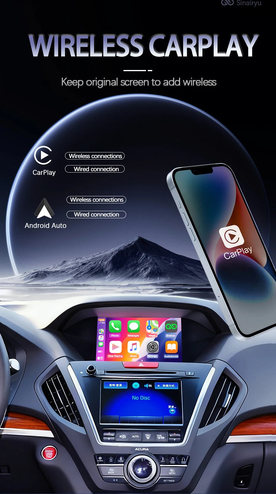 Car Wireless Android Auto Apple CarPlay Tv Box For Acura RDX TLX ILX RLX MDX YD3 Radios Smart System Upgraded OEM Screen Camera