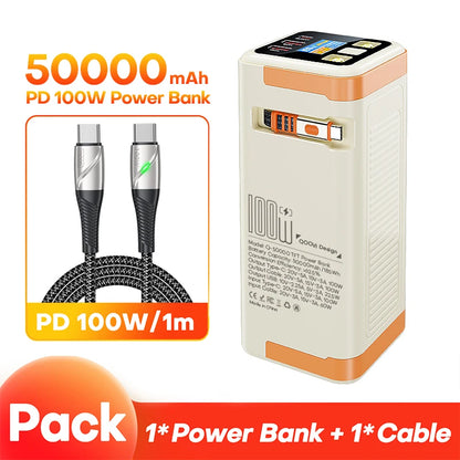 QOOVI 50000mAh Power Bank PD 100W Fast Charging Portable Large Battery Capacity Power Station For iPhone Laptop Samsung Xiaomi