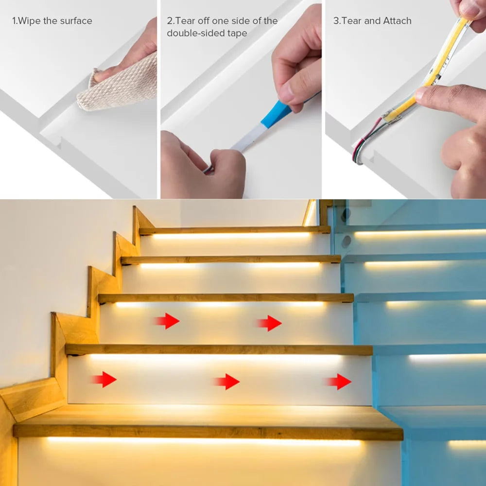 Human Motion Sensor Cob Light Strip, Flowing Motion Sensor Led Light Strip, Usb-Powered Flexible Light Strip, Wall-Mounted Design, Sensor-Activated Lighting, Lights up When People Approach, Turns Off When People Leave, Flowin
