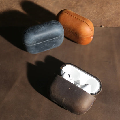 Crazy Horse Genuine Leather Case For Airpods Pro 3 Cases Airpods 5 3 4 Handmade Wireless Bluetooth Earphone Box Protective Shell