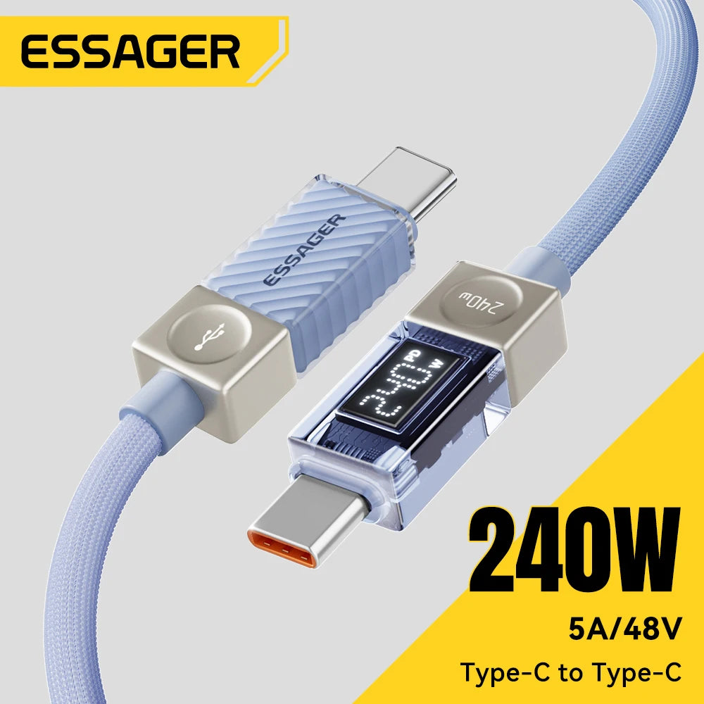 Essager 240W USB C Cable for iPhone 18 17 16 Plus Pro Max Macbook iPad Supercharge Fast Charger Type C Cable for Xiaomi Samsung
