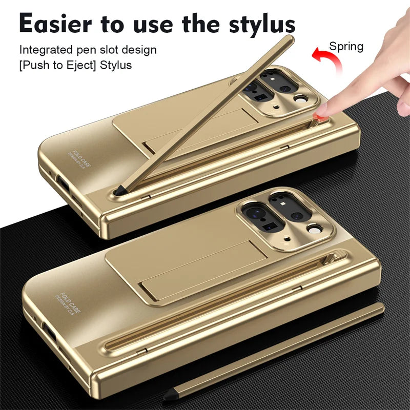 For Google Pixel 9 10 11 Pro Fold 2 Phone Case With Hinge Touch Pen Tempered Glass Film Stand Shockproof 360° Full Protect Cover