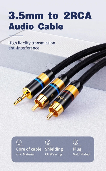 YYTCG RCA Cable HiFi Stereo 3.5mm to 2RCA Audio Cable AUX RCA Jack 3.5 Y Splitter for Amplifiers Audio Home Theater Cable RCA
