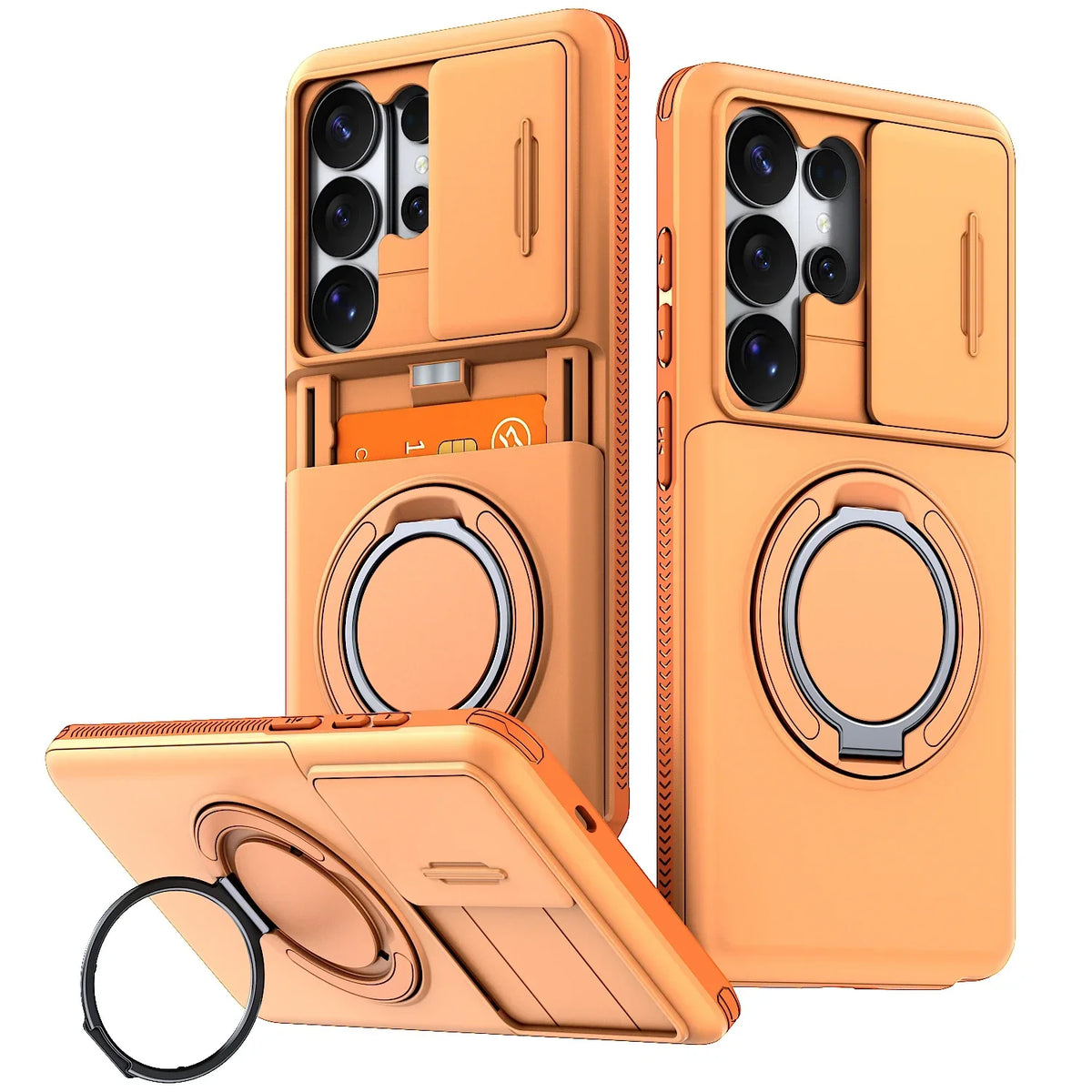 Armor Case For Samsung Galaxy S26 S25 S24 Ultra FE + Plus S25FE S26FE 5G Slide Camera Protect Ring Holder With Card Cover Funda