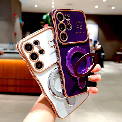 Plating Wave Shell Case For Samsung Galaxy S26 S25 S24 S23 S22 Ultra Plus FE A17 A55 A54 A15 A16 A35 A36 A56 Stand Holder Cover