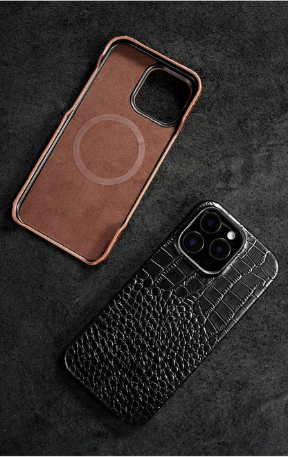 for Magsafe Case for iPhone 15 16 17 18 Pro Max Air 18Pro Natural Cowhide Leather Magnetic Protector Luxury Phone Back Cover