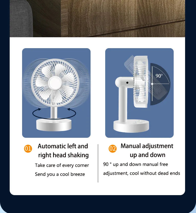 3600mAh USB Desk Fan 4 Speed Adjustable Desktop Table Fan with Strong Wind Quiet Portable Kipas USB Oscillating Fan