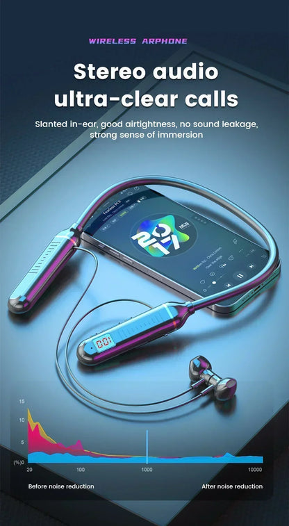 K58pro Wireless Earphones Bluetooth 5.3 Neckband Headphones Gaming LED Display HIFI Headset Sports TWS Earbuds With Mic TF Card