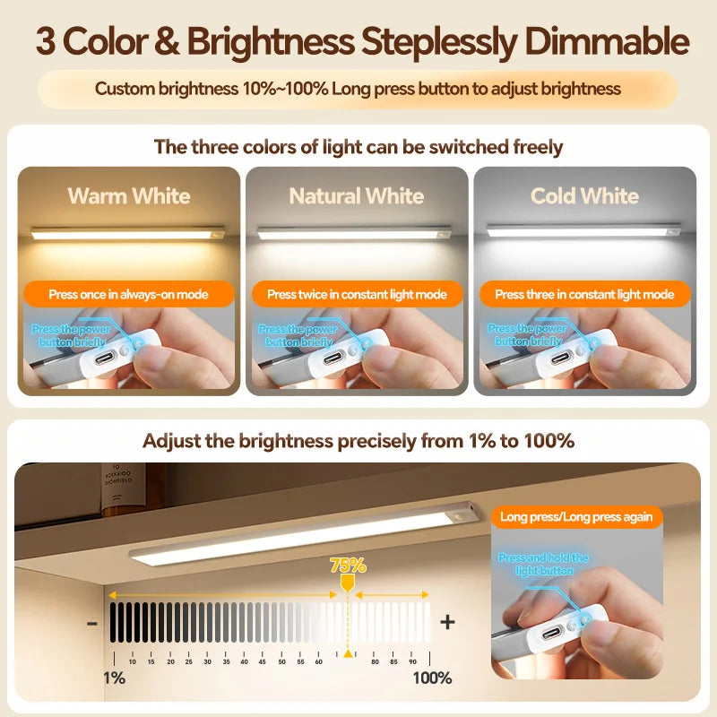 USB Rechargeable Motion Sensor LED Light, Black & White Available - Under Cabinet Lighting for Kitchen Home Indoor  LED Lighting