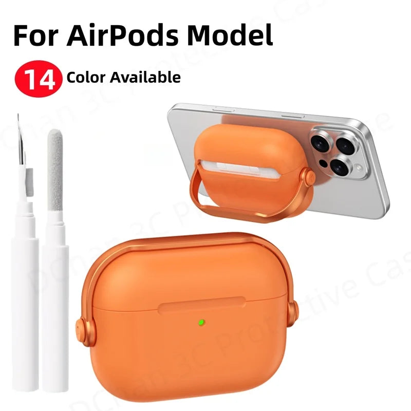 For AirPod Pro3 Case With Lock Shockproof Protective Cover with Cleaner Kit For Airpod 4 Case For AirPods Pro 3 Phone Stand Case