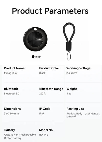 Dual System MiLi MiTag Smart Location Tag Bluetooth GPS Tracker Locator Keys Finder Works With Apple Find My & Google Find Hub