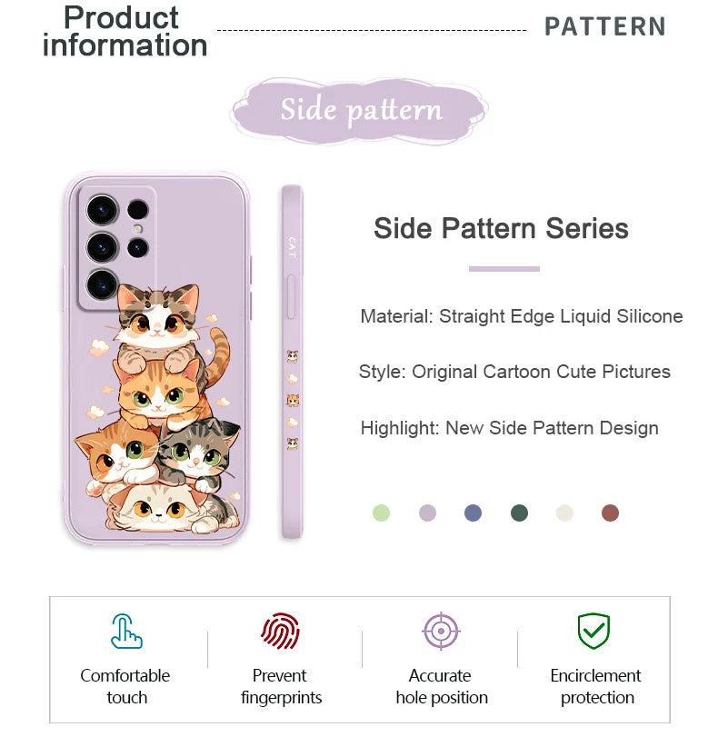 Cute Soft Cat Phone Case For Samsung Galaxy S25 S24 S23 S22 S21 S20 S10 S10E Ultra Plus FE Note 20 Ultra Plus Cover