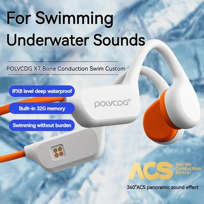 POLVCDG Bone Conduction Headset X7 IPX8 32GB Memory 5.3 Bluetooth Wireless Headset with Microphone Waterproof Swimming 2023new