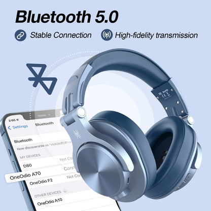 Oneodio A70 Wireless Bluetooth 5.2 Headphones 72Hrs Over Ear Hi-Res Audio 3.5mm/6.35mm Wired Studio DJ Headset With Microphone