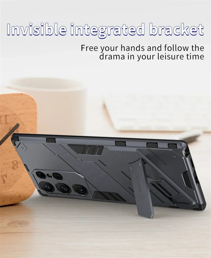 Armor Shockproof Phone Case For Samsung Galaxy S26 S25 S24 S23 S22 Ultra Plus Edge  S26 Pro With Holder Lens Protect Cover