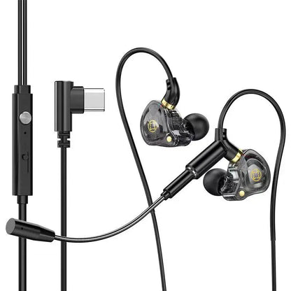 KCKZ Dual Microphone Type-C Phone USB Computer Delta Gaming Earphones Wired Dual Plug Earphones