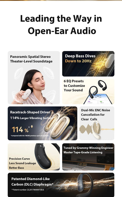 1MORE S11 Open-Ear Wireless Earphones Ultra-Thin Design Ear-Hook Earbuds Bluetooth V6.0 IPX5 28H Playtime