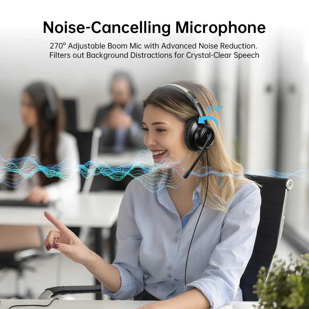 EKSA H8 Office Headset Wired Headphones with Mic USB Type C 3.5mm ENC Noise Cancelling PC Phone Teams Mute Button 40mm Over-Ear