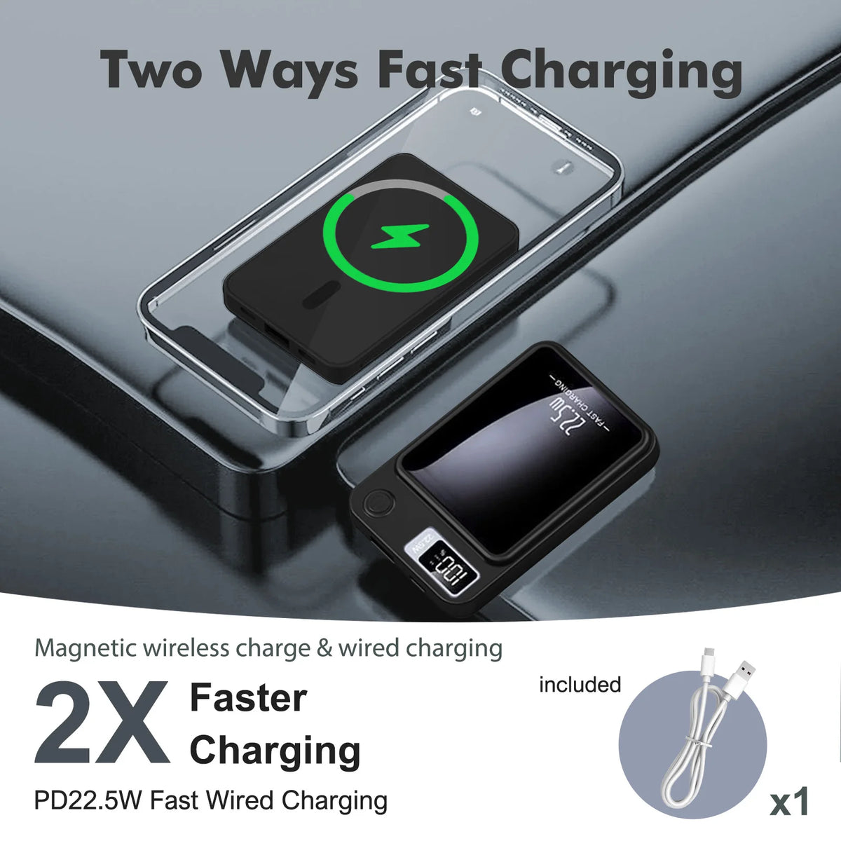 Wireless Power Bank 2-in-1 Magnetic 10000mAh Portable Charger Fast Charging 22.5W LED Power Display For Iphone Xiaomi Samsung