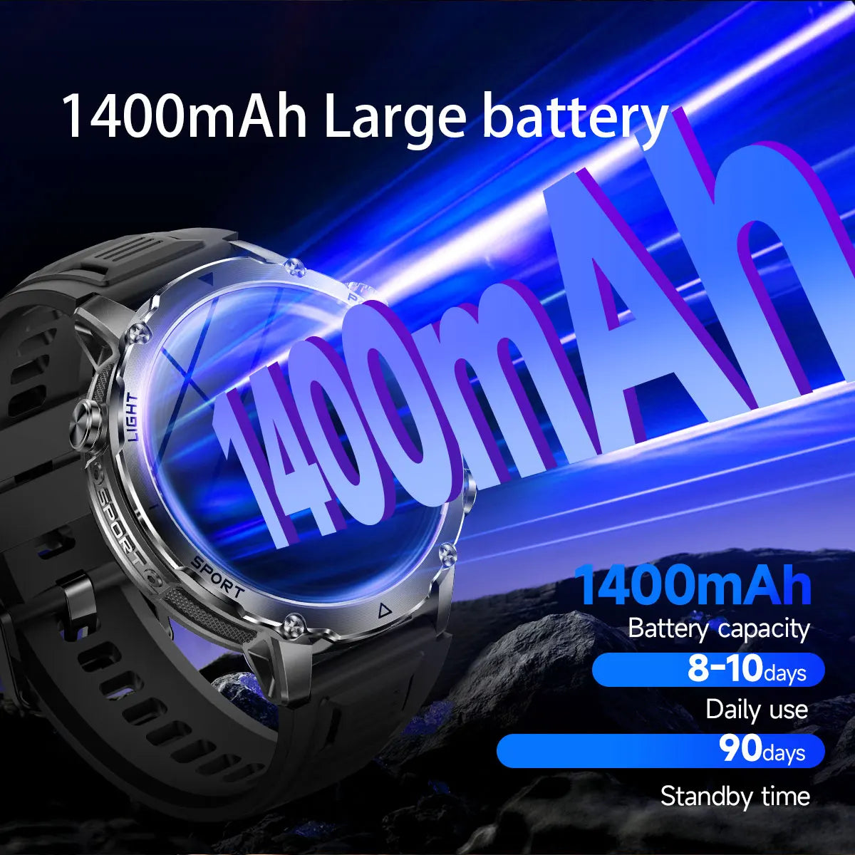 2026 New TANK Ultra 1400mAh Battery Military Smart Watch 10ATM Waterproof Heart Rate Tactical LED Flashlight Men Sports Bracelet