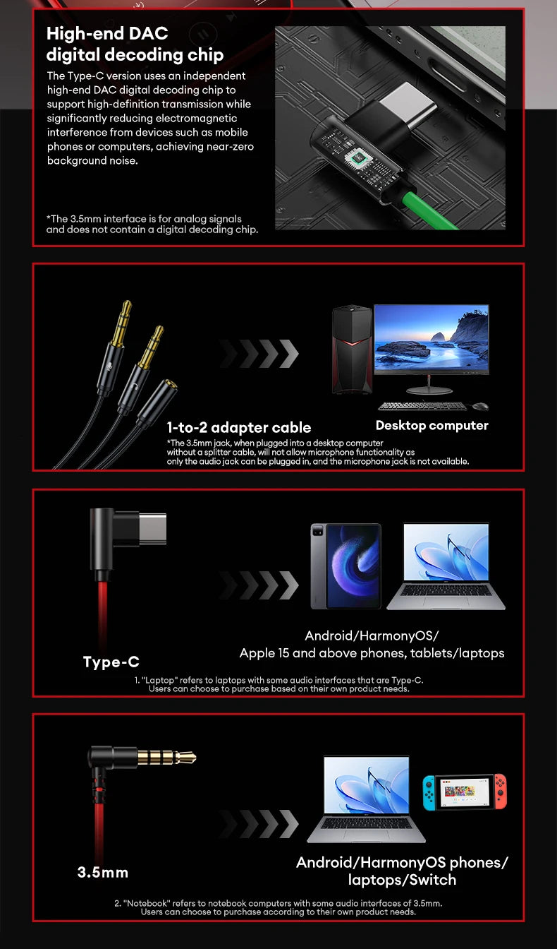 Lenovo YF38 Wired Headphones Type-C/3.5mm With Wire Control In-ear Wired Earphones With Mic For Laptop Computer Tablet Phone