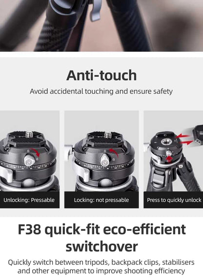 COMAN Zero F38 Carbon Fiber Tripod with Quick Release 360° Panoramic Ball Head for Nikon Canon DSLR Camera Travel Size