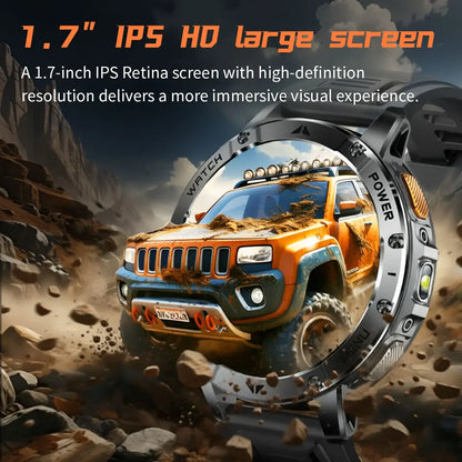 Ultra Large 1400mAh Battery Sport Smartwatch 1.7” Heart Rate Tactical Strong Flashlight 5ATM Waterproof Call Smart Watch For Men