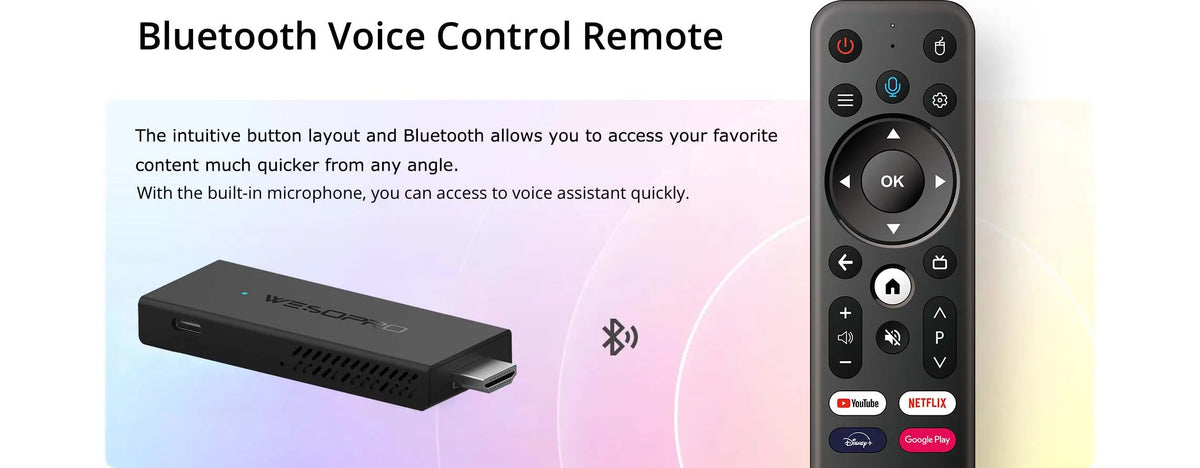 WESOPRO TV Stick G2 Android 12 Smart TV Dongle 2GB RAM 16GB ROM 2.4GHz 5.0GHz Wifi6 BT5.0 H.265 4K 30pfs Media Player