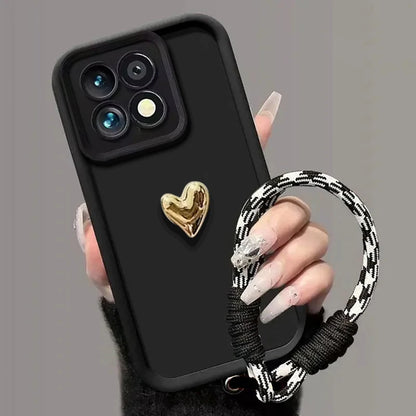 3D Plating Love Heart Phone Case For iPhone 17 16 15 14 13 12 11 Pro Max 17 Air X XS Max XR 7 8 Plus Lanyard Bracelet Soft Cover