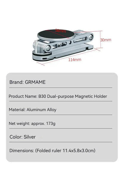 2-in-1 Alloy Magnetic Phone Stand, Foldable 360 Rotation, Handheld & Desktop Dual Use, Universal Compatible with Phone & Tablet